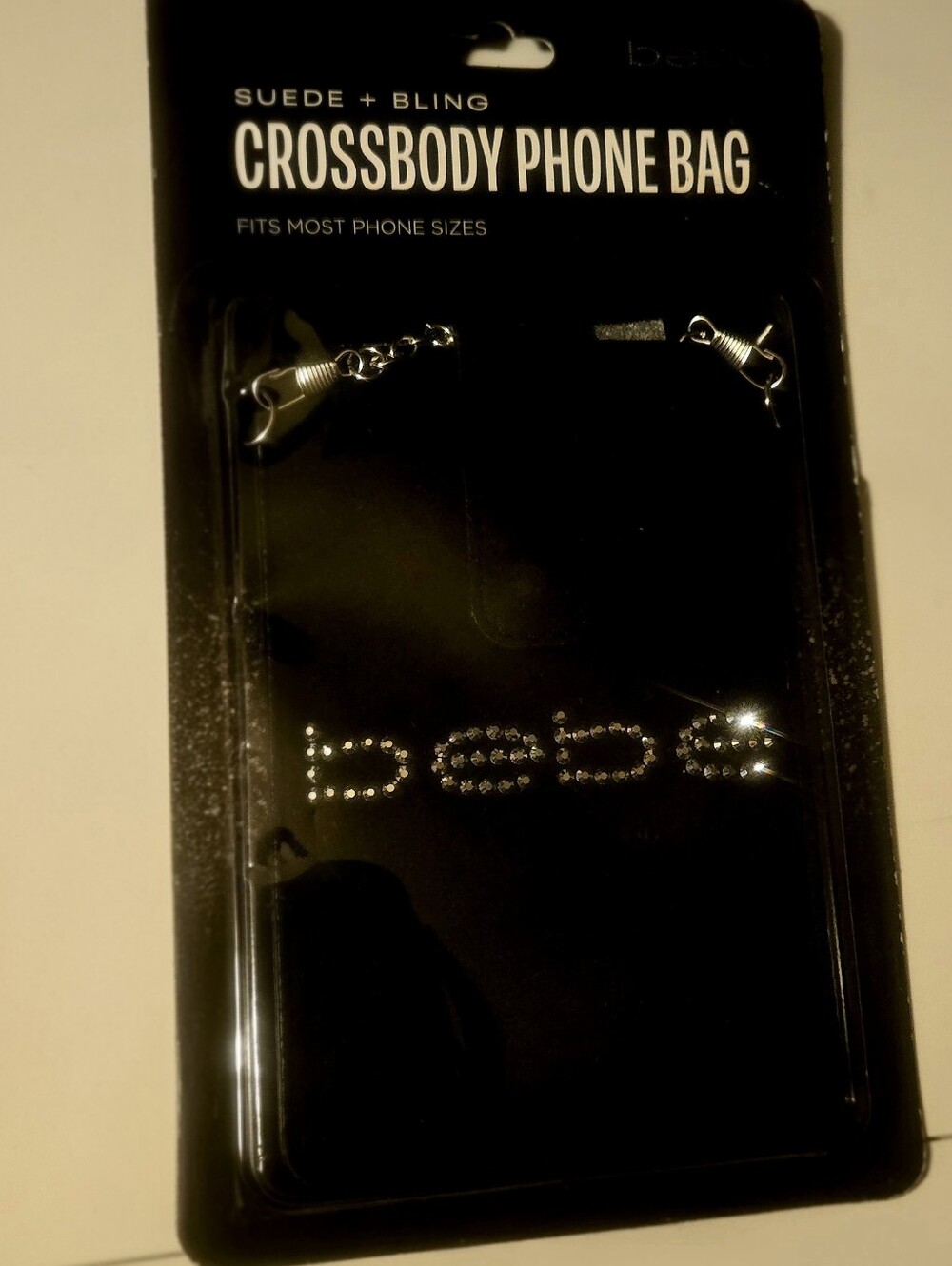 bebe Black Suede Bling Crossbody Phone Bag